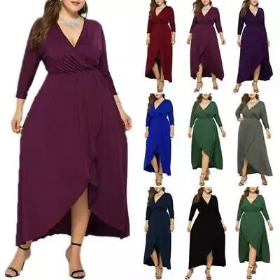 $40.09 • Buy Plus Size Women V-Neck A-Line Swing Dress Formal Evening Party Long Maxi Dresses