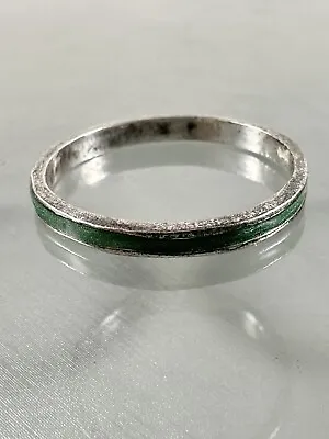 Vintage 925 Sterling Silver Green Enamel Stacking Band Ring Size 9 • $29.50