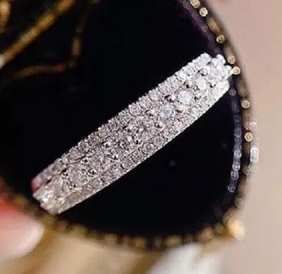 3-Row Diamond Wedding Band Ring 14K White Gold Finish 2 Ct Simulated Diamond • $122.49