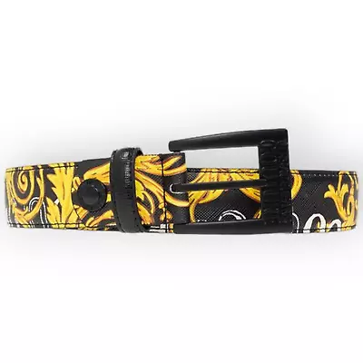 VERSACE Couture Cintura Printed Leather Belt Black / Gold Men's Size 100cm US 40 • $106.94