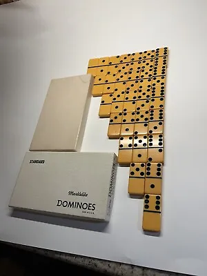 Vintage Puremco 616 Standard Dominoes Marblelike -Butterscotch Aged Ivory  W/Box • $31.95