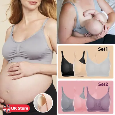 Nursing Bra 3 Pack Seamless Maternity Bra Women Pregnancy Breastfeeding Bras Hot • £18.99