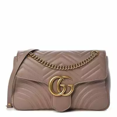 $3343.85 • Buy Gucci Marmont Dusty Pink Leather GG Matelasse Flap Shoulder Bag 443496
