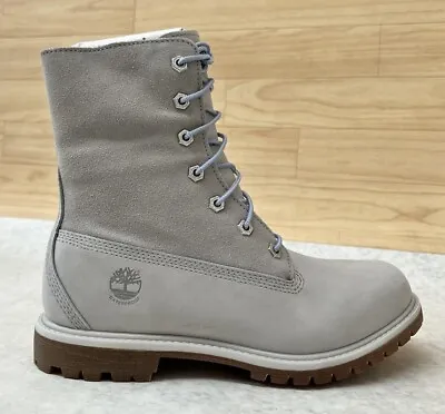 Timberland Waterproof Fleece Fold Down Light Grey Nubuck Boots Choose Size • $84.99