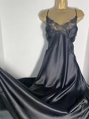 Marks & Spencer Lush Silky Black Poly/lace Negligee/ Chemise Size 14 • £5