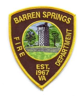 $3.95 • Buy Barren Springs Fire Department Patch Virginia VA