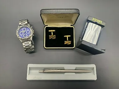 Cool Gent Gift Set - SEKONDA Watch Cufflinks Parker Jotter Pen & Zippo Lighter • £127