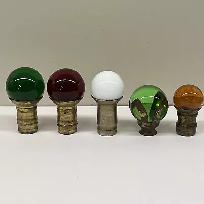 Antique Lamp Finial Glass Marble Brass Vtg Light Part Set Lot Of 5 • $49.50