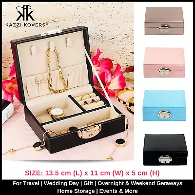 Small Portable Travel Jewellery Box Lock Organizer Case PU Leather MDF Inner AU • $27