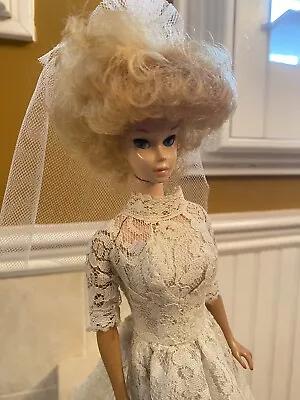 Very RARE 1960s Miss Barbie Bendable Legs SLEEPY EYES Blonde Bubble Wig Wedding • $135