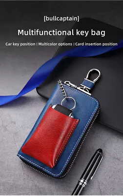 Vintage Cowhide Men's Car Key Bag Card Bag Wallet 3-in-1 Capacity Coin Purse • $25.99