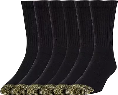 Gold Toe Men's 656S Cotton Crew Athletic Socks Black 6 Pairs  Large 6-12.5 • $14.96