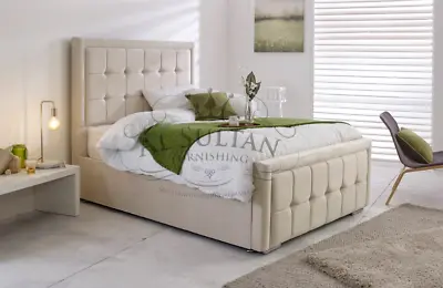 Timber Plush Velvet Upholstery Bespoke Ellie Bed Frame Lift Up Ottoman Divan Bed • £219