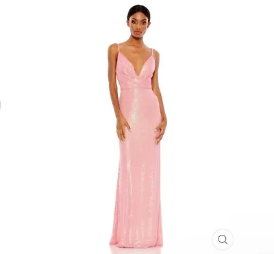 Mac Duggal SEQUINED DRAPED V NECK GOWN CORAL SIZE 4 NWT Pink 26945 • $175