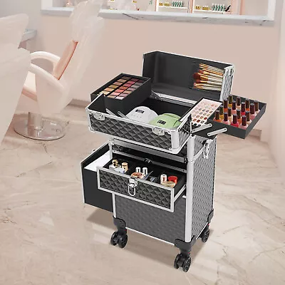 Professional Rolling Makeup Case Travel Cosmetic Storage Box Salon Trolley 50kg • $118.75