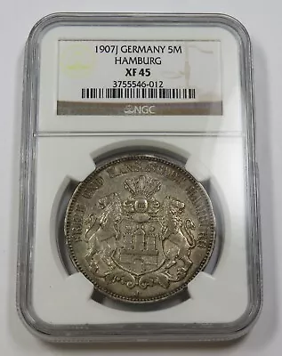 1907 NGC XF45 | GERMANY - Hamburg Silver Five Mark 5M Coin #34360A • $249.95