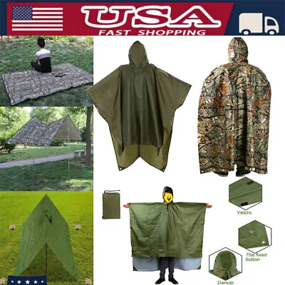 Waterproof Hooded Ripstop Camo Rain Coat Poncho Military Camping Hiking Rainwear • $13.99