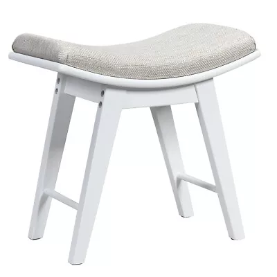 Vanity Stool Modern Dressing Makeup Stool W/ Concave Seat Rubberwood Home White • $55.99