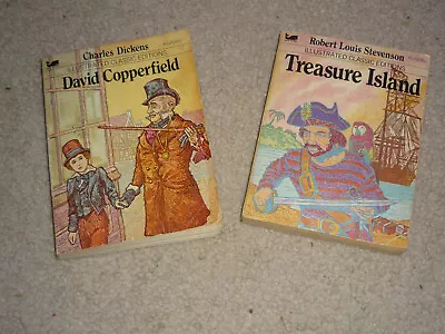 2 Illustrated Classic Editions Treasure Island David Copperfield Moby Books Vtg • $9.99