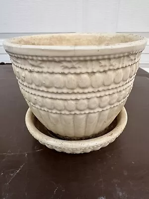 Vintage Mccoy Potter Planter With Underplate Ivory & Design • $10