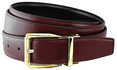 Classic Gold Buckle Reversible Belt Genuine Leather Dress Belt 1-1/8  Wide • $17.95
