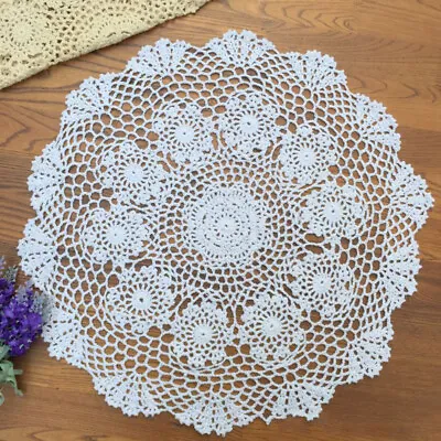 White Vintage Hand Crochet Lace Doily Round Table Mat Flower Tablecloth 50cm • £5.39