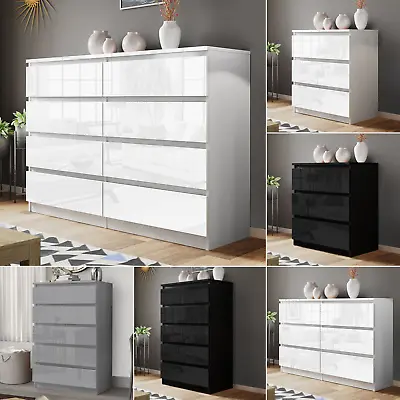 High Gloss Chest Of Drawers Bedside Cabinet Tall Wide Storage Bedroom Furniture • £32.99