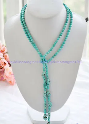 Genuine Natural 50  6mm Blue Baroque / Round Turquoise Gemstone Beads Necklace • $8.54