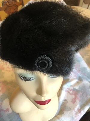 $5.99 • Buy Vtg Dark Fur Bucket Hat Luxury Warm Cozy Front Button. Boutique-Kates, Canada