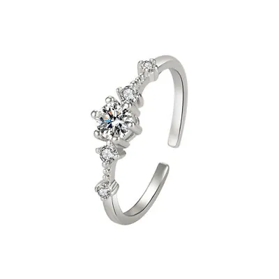 925 Sterling Silver 5 CZ Gemstone Thin Open Adjustable Ring Women Girl Gift UK • £3.29