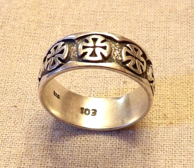 $45 • Buy HANDSOME STERLING SILVER MALTESE IRON CROSS BIKER ETERNITY BAND RING- Sz 13.5
