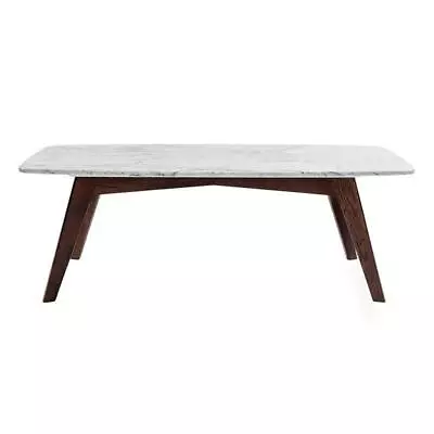 Bianco Collection Faura 18  X 43.5  Marble Table In White And Walnut • $398