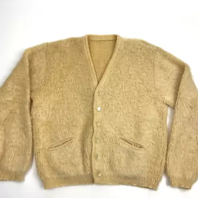 Mohair Vintage 60s Beige Yellow Shaggy Cardigan Sweater Grunge Kurt Cobain M/L • $350