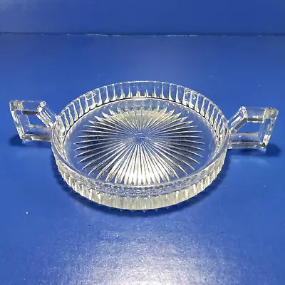 Heisey Glass Round Tray Ridgeleigh? 5.25 Diameter Double Handles Pat 6/20/16 • $12.95