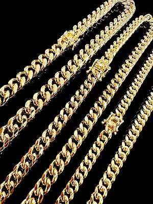 14K Yellow Gold Plated 6-12mm Premium Quality Womens Mens Miami CUBAN Link Chain • $24