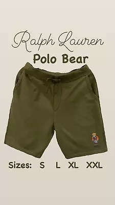 $89.50 POLO RALPH LAUREN Men’s Olive Green Embroidered  Polo Bear Fleece Shorts • $25