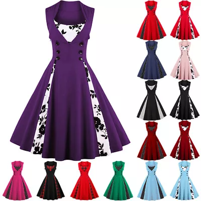 Women Vintage 1940s 50s Rockabilly Evening Party Summer Swing Dress Plus Size AU • $29.25