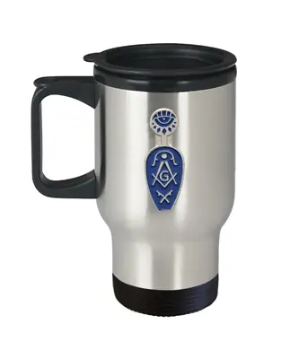 Master Mason Travel Mug Freemason Lodge Blue Slipper Symbol Masonic Widow Gift • £25.05