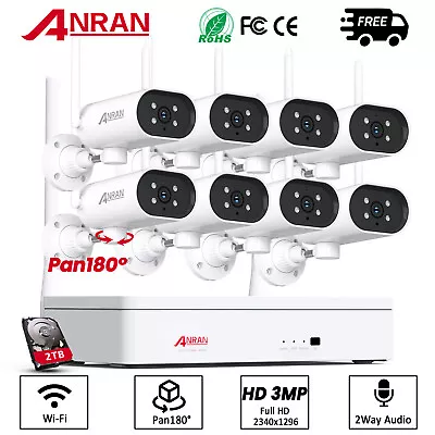 ANRAN 180° Pan 8 Camera 8 Channel 3MP NVR Security System Kit 2TB Home Security  • $1.25