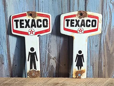 Vintage TEXACO Gas Station Set Mens & Ladies Restroom Porcelain Key Holder Signs • $46
