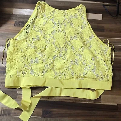 Zara Womens Yellow Lace Crop Bra Top Grosgrain Tie Size Small NWT • £17.52