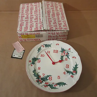 Vtg NOS Villeroy And Boch Porcelain 10.5  Holly Christmas Plate Wall Clock W/Box • $50