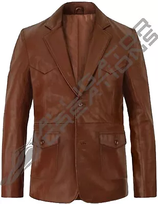 Mens Genuine Leather Blazer Cardigan Slim Fit Casual Handmade Two Button Coat • £129.99