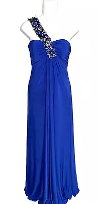 Mignon Gown Maxi Long  Dress One Shoulder Embellished Jersey Royal Blue ~8 • $119