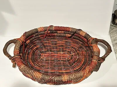 Vintage Woven Wicker Rattan Egg Gathering Basket Wood Handle • $28