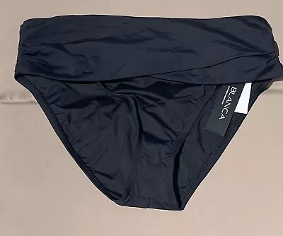 La Blanca Island Goddess Banded Mid Waist Pant Bikini Swimsuit Bottom Black Sz10 • $29.99