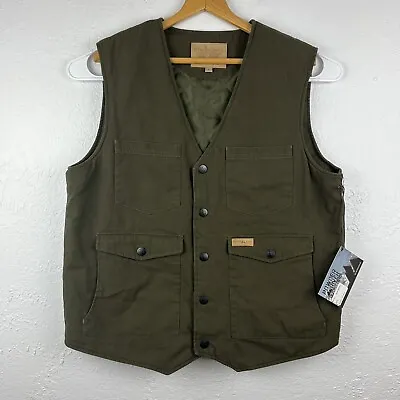 NWT Powder River Outfitters Men's Large Cotton Green Olive Vest Pockets Button • $69.95