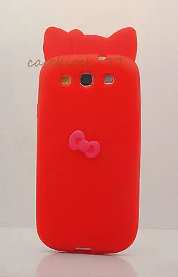 FOR SAMSUNG I9300 GALAXY S3 S III  SOFT CASE RED W/ HOT PINK 3D BOW  • $7.80