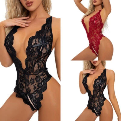$11.87 • Buy Womens Sexy Lace Bodysuit Underwear Crotchless Sleepwear Lady Lingerie Nightwear