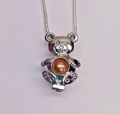 Make A Wish Pearl Cage Pendant Necklace - Teddy Bear - 925 Chain+Pearl Included • $11.95